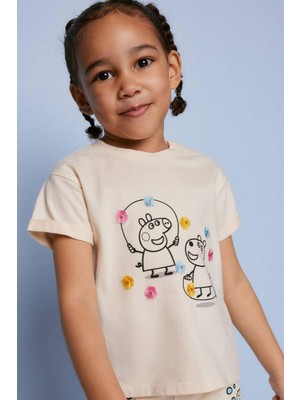 Motebarn Wear Kız Çocuk Yeni Sezon Peppa Pig Alt-Üst Takım Krem