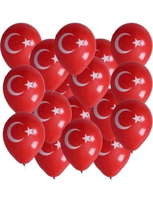 Bkmc 23 Nisan Türk Bayrağı Baskılı Ay Yıldız Kırmızı Beyaz Balon 12 Inç 30  cm  Milli Bayram Süsü 50 Adet
