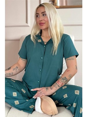 Zümrüt Mozaik Exclusive Önden Düğmeli Kadın Pijama Takımı