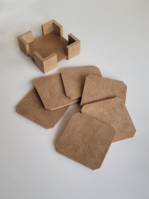 Ahşap, Ham Mdf, Boyanabilir Kare 6'lı Bardak Altlığı