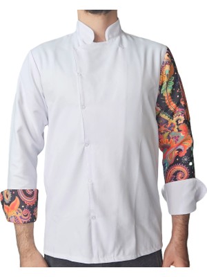 Aşçı Ceketi Desenli Unisex Çıtçıtlı Uzun Kollu Chef Aşçı Mutfak Ceket Etnik Desenli