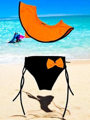Lolli Boom Kids Kız Çocuk Tek Omuz Yarım Kol Fiyonklu Bağlamalı Bikini Takımı