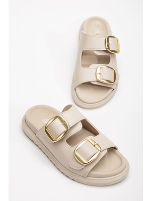 Harmony Çift Tokalı Yumuşak Tabanlı Günlük Bej Terlik