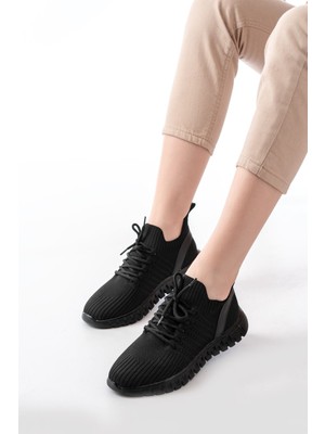 DM-501 Siyah Bağcıklı Faylon Taban Günlük Spor Ayakkabı