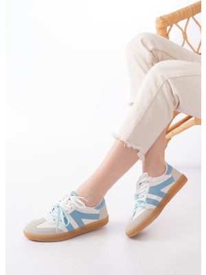 M-6005 Mavi Garni  Bağcıklı Termo Taban Günlük Kadın Spor