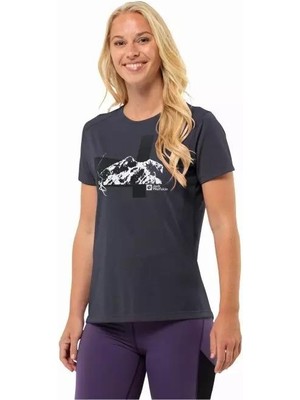 Jack Wolfskin Vonnan S/s Graphic T Kadın Mavi Tişört