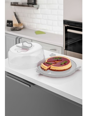 L-00501 Caramel Kilitli Kapaklı Kek Pasta Saklama Taşıma Kabı Borcam - Kek Fanusu Gri