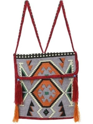 Baghashtag Gri Kilim Motifli Heybe Çanta