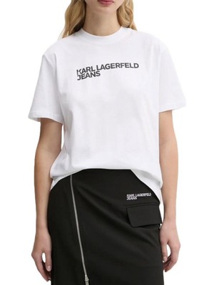 Karl Lagerfeld Jeans Bisiklet Yaka Düz Beyaz Kadın T-Shirt A1W17005