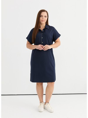 Selen Polo Yaka Düz Lacivert Kadın Bluz 25YSL7602