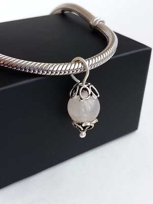 18 Ayar Altın Kaplama Pembe Kuvars Doğal Taşlı Tasarım Gümüş Aşk ve Sevgi Charmı