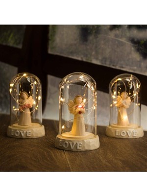 3 Boyutlu Figürlü Melek Temalı Işıklı Fanus ve Biblo? Küçük Boy