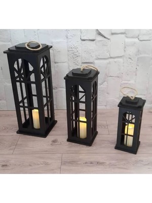 Dekoratif Ahşap Üçlü Fenerlik ( Mumluk )