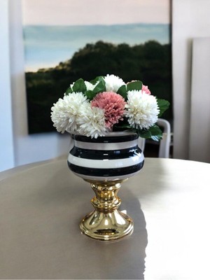 Dekoratif Obje Gold Ayaklı Saksı Siyah Klasik Zebra - Feray Home