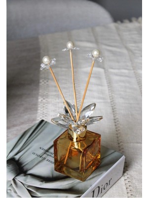 Kristal Taşlı ve Altın Detaylı Koku Şisesi Çubuklu Aksesuar Şisesi Gold