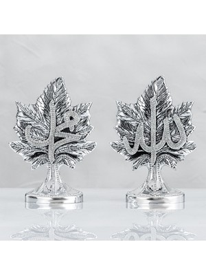 Çınar Yaprağı Allah Muhammed Lafızlı Gümüş Renk Ebat: 17 x 24