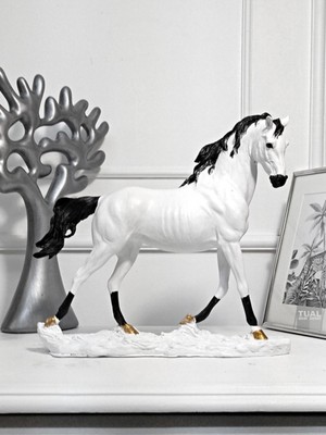 Dekoratif Yürüyen At Biblo Heykel Beyaz