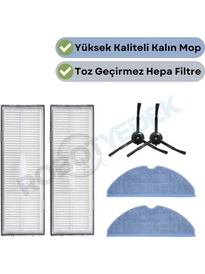 robotyedek Roborock S8 S8 Pro Ultra ( S8 PRO DEĞİL!) Uyumlu Yedek Hepa Filtre Yan Fırça Mop-6 Parça