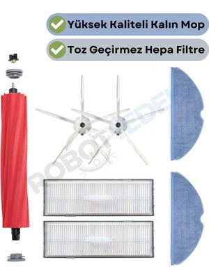 robotyedek Roborock S7 Beyaz Uyumlu Yedek Fırça Hepa Filtre Mop Seti-7 Parça