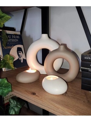 Bohem Halka Vazo ve Elips Mumluk Seti