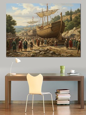 Karadan Gemileri Taşıma Dekoratif Kanvas - Mdf Ahşap Tablo