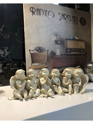 Sıralı Melek Altılı Dekoratif Masaüstü Obje Krem