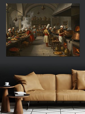 Osmanlı Mutfağında Yoğun Gün Dekoratif Kanvas - Mdf Ahşap Tablo