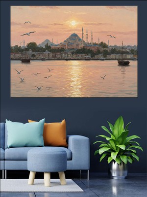 Sabah Vakti Istanbul Silueti Dekoratif Kanvas - Mdf Ahşap Tablo