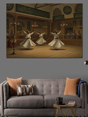 Semazenlerle Ruhani Dönüşler Dekoratif Kanvas - Mdf Ahşap Tablo