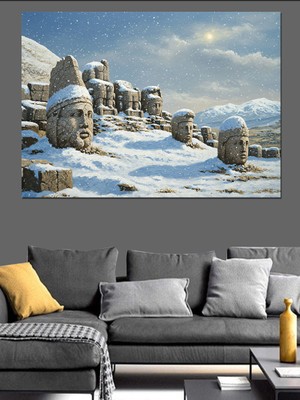 Kar Altında Nemrut Dağı Dekoratif Kanvas - Mdf Ahşap Tablo