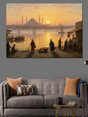 Gün Batımında Istanbul Silueti Dekoratif Kanvas - Mdf Ahşap Tablo
