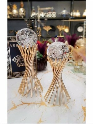 Dekoratif 2'li Altın Burmalı Çapraz Ayaklı Küre