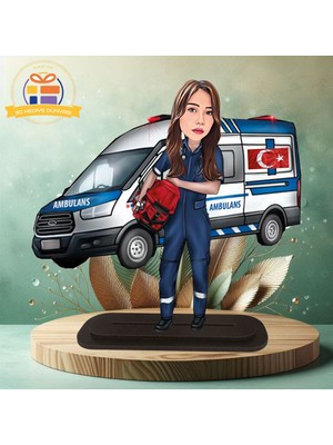 112 Acil Servis  Hemşire Ambulans Karikatürlü Biblo Hediye  3D Masa Üstü Biblo Hediyesi