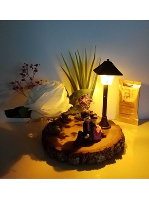 Evlilik Yıl Dönümü Hediyesi Doğum Günü Hediyesi Sırt Sırta Çift Temalı Işıklı Kütük Teraryum