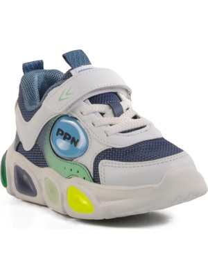 Indigo-Beyaz Cırtlı Çocuk Spor Ayakkabı 1901 P