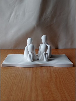 Dalgalı Beton Sunum Tepsisi & 4'lü Biblo Aile 5'li Set