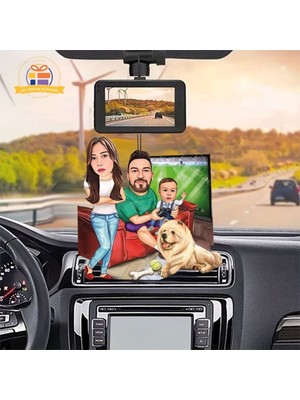 Araba Dikiz Ayna Süsü  Plesteyşın Oynayan Baba Oğul Karikatürlü Biblo Hediye  3D Masa Üstü Biblo