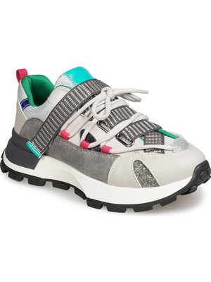 Zeytuk Gri Sneakers Deri-Tekstil Kadın Ayakkabı