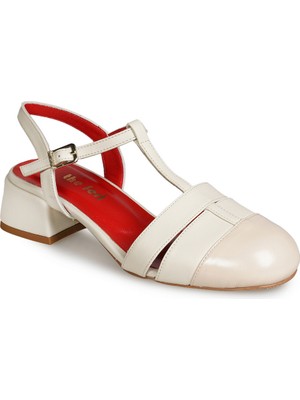 Zeytuk Bej Kalın Topuklu Deri Kadın Ayakkabı