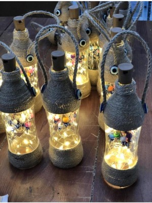 Içi Boncuklu Ledli Cam Şişe Masa Üstü Süsü Biblo Ledli Biblo