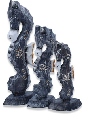 Ahşap Denizatı Seti, Üçlü Set, Dekoratif Biblo, Endonezya Ürünü