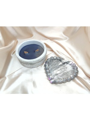 Mermer Görünümlü Alçı Kasede Dekoratif Mum ve Çok Amaçlı Kalpli Tabak Seti