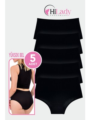 Kadın Külot 5'li Paket Yüksek Bel Külot Siyah, Likralı Pamuklu Kumaş