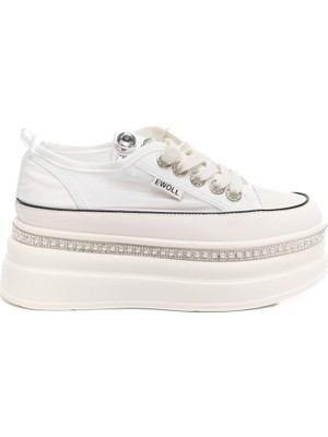 Derinet Yüksek Taban Bağcıklı Fileli Günlük Kadın Sneaker