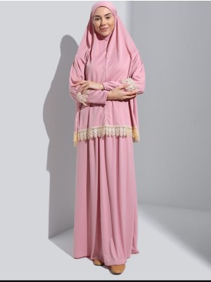 Defka Iki Parça Düz Renk Başörtülü Kadın Namaz Elbisesi