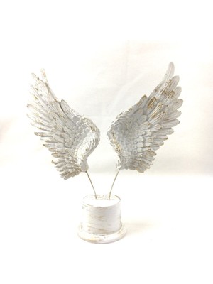 Dekoratif Melek Kanadı Biblo Beyaz (Yuvarlak Kaideli)