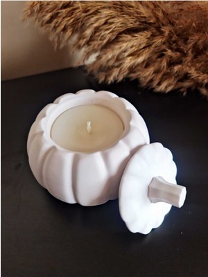 Beyaz Dekoratif Kapaklı Bal Kabağı Beton Mum