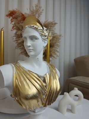 Dekoratif Gold Yaldızlı Beyaz Afrodit Büst Biblo Obje