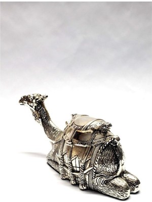 Dekoratif Deve Tasarım Metal Gümüş Mücevher Kutusu Biblo + Hediye
