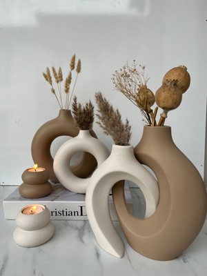 Sibel/ela Tasarım Sevgili Vazo Set, Dekoratif Halka Mumluklu Set